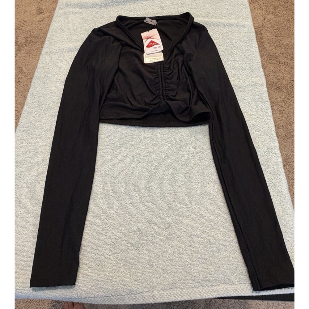 CALIA Women’s Ruched Long Sleeve Rashguard Black XS NWT UPF 50+ Swim Top